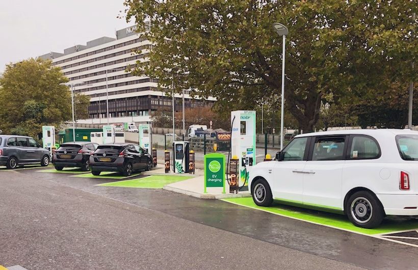 bp pulse fast charger hub in Hammersmith Flyover